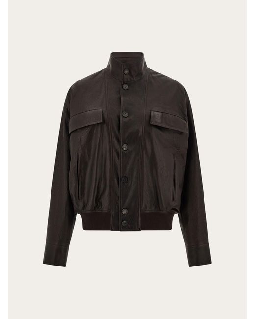 Ferragamo Herren Blouson Aus Narbigem Leder in Black für Herren