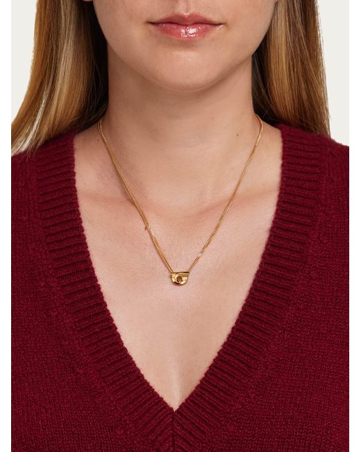 Ferragamo Natural Gancini Necklace With Pendant And Crystals
