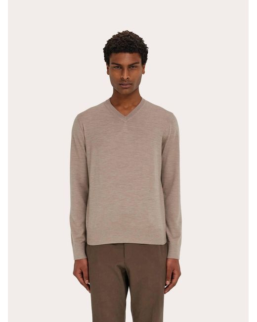 Ferragamo Gray Knitted V-Neck Sweater for men