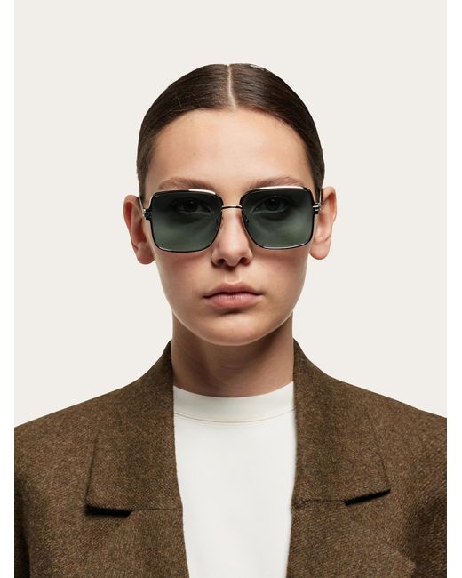 Ferragamo Green Rectangular Frame Sunglasses