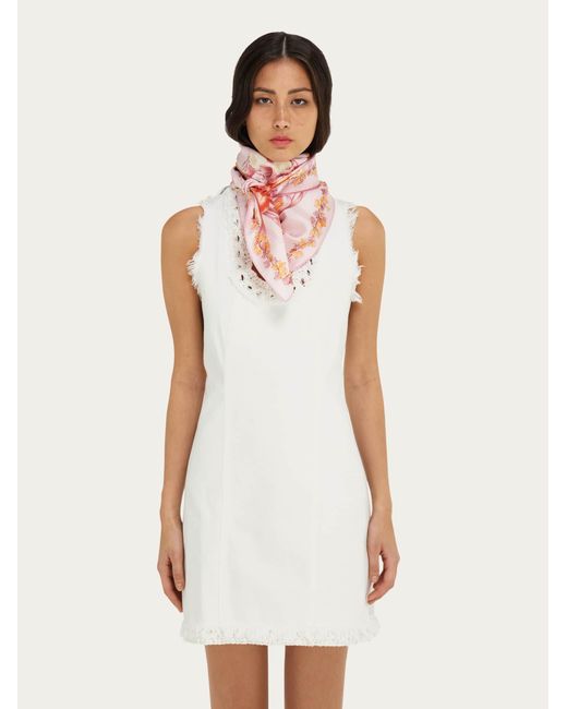 Ferragamo Pink Eden Shoes Print Silk Scarf