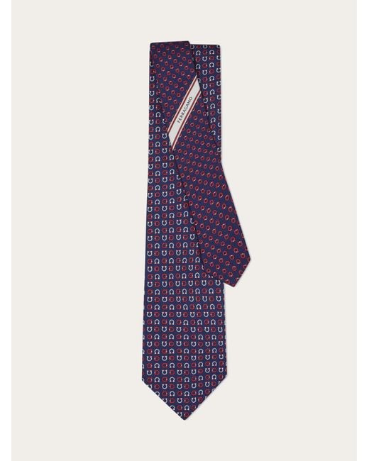 Ferragamo Blue Gancini Print Silk Tie for men