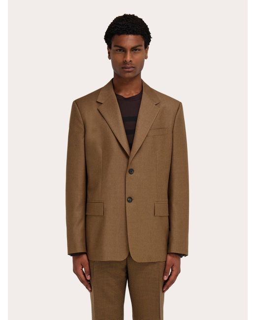 Ferragamo Brown Single Breasted Flannel Blazer for men