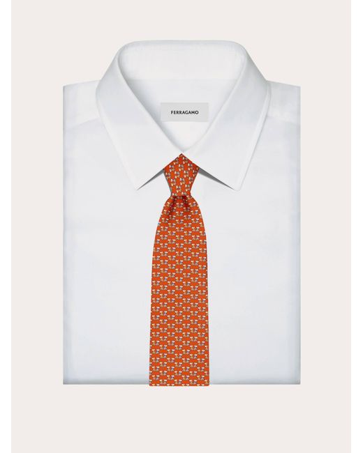 Ferragamo Orange Terrier Print Silk Tie for men