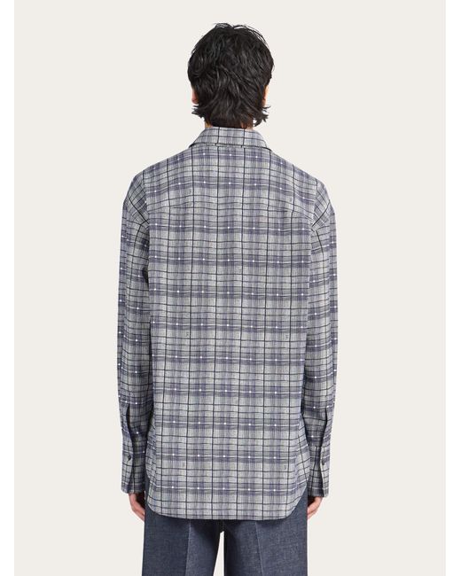 Ferragamo Blue Sports Cut Check Shirt for men