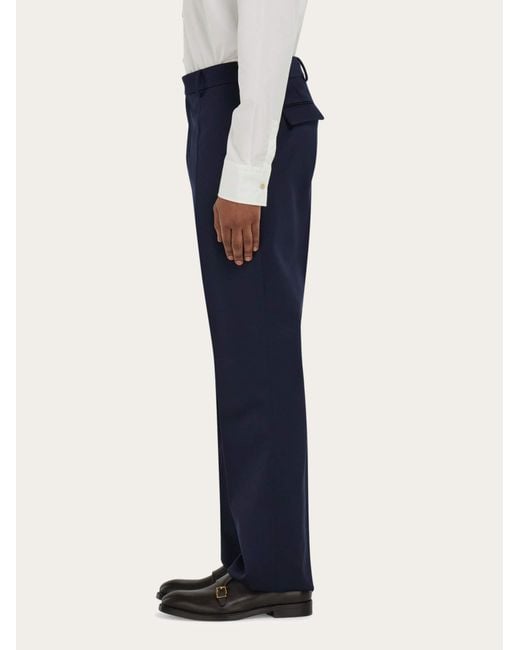 Ferragamo Blue Wide Leg Chevron Trouser for men
