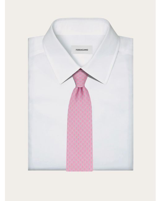 Ferragamo Pink Seahorse Print Silk Tie for men