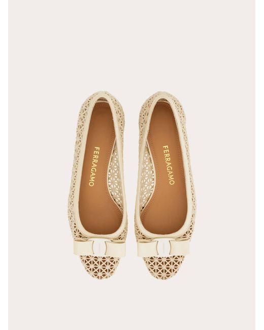 Ferragamo Natural Macramé Vara Bow Pump