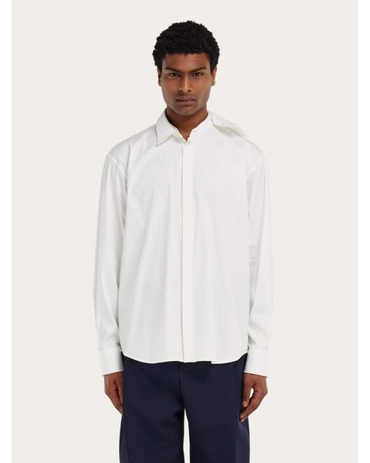 Ferragamo White Stretch Poplin Cotton Shirt With Adjustable Collar for men