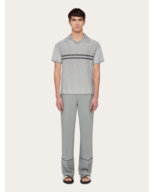 Ferragamo Gray Men Short Sleeved Linen T-shirt for men