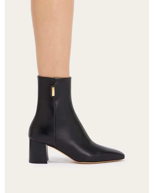 Ferragamo Black Ankle Boot With Golden Tab