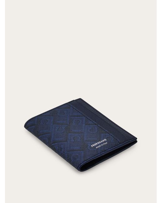 Ferragamo Blue Monogram Credit Card Holder for men