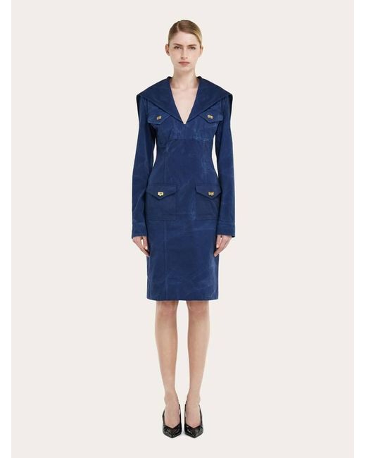 Ferragamo Blue Washed Gabardine Dress