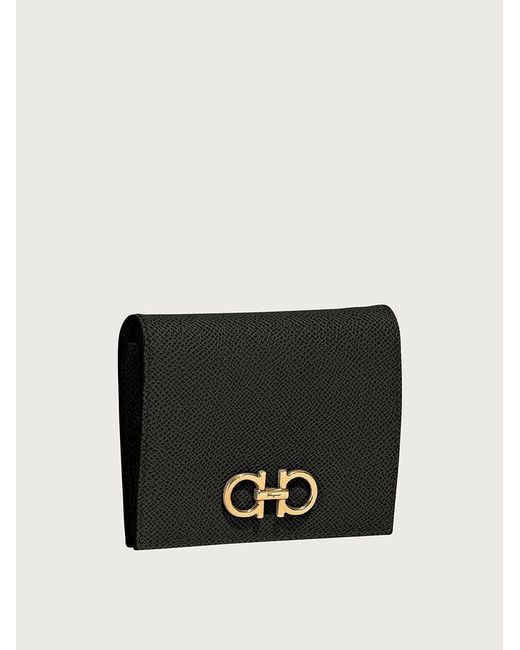 Ferragamo Black Ferragamo Gancini Leather Compact French Wallet