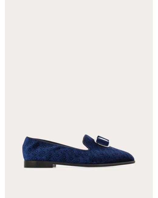 Ferragamo Blue New Vara Plate Loafer