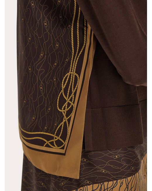 Ferragamo Brown Cardigan With Silk Panel Detail