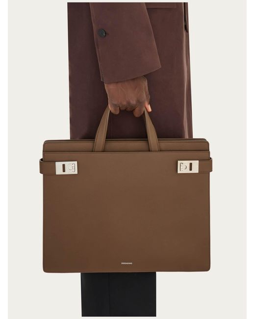 Ferragamo Brown Briefcase With Gancini Buckles for men