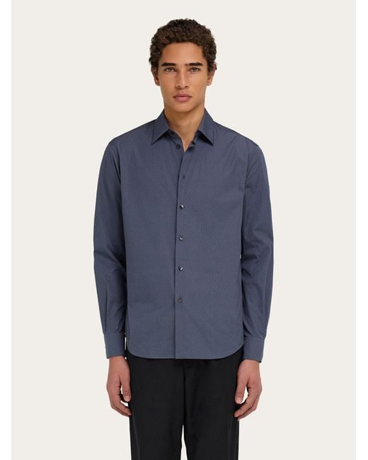 Ferragamo Blue Micro-Patterned Shirt for men