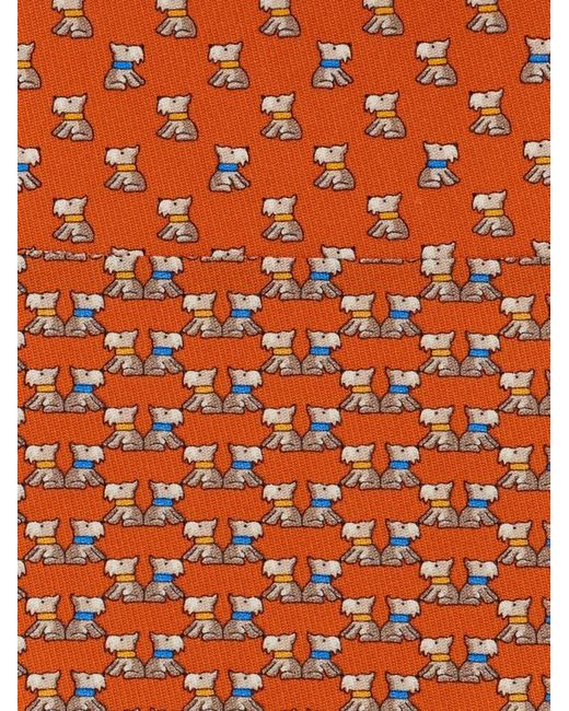 Ferragamo Orange Terrier Print Silk Tie for men
