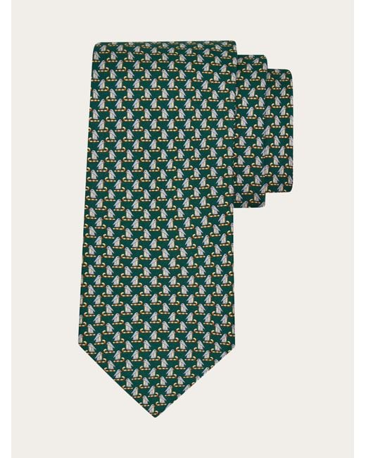 Ferragamo Green Penguin Print Silk Tie for men