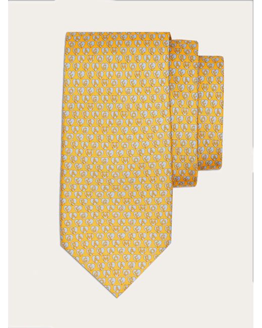 Ferragamo Yellow Stamp Print Silk Tie for men
