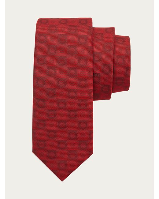 Ferragamo Red Gancini Silk Jacquard Tie for men
