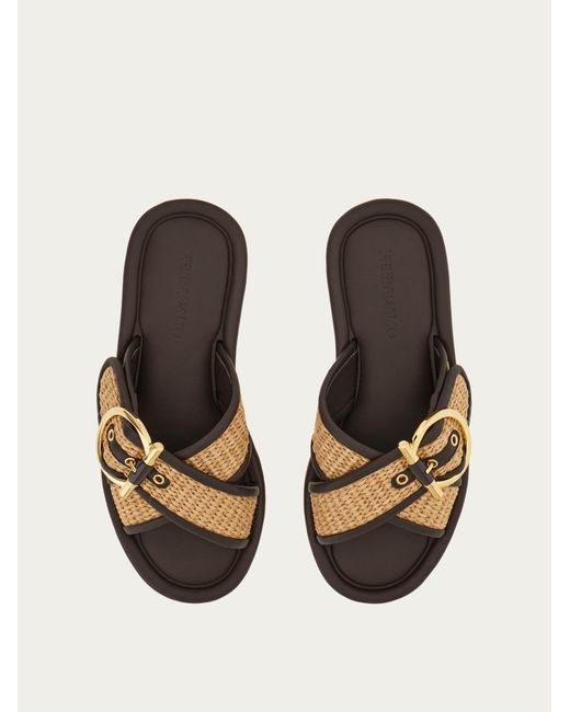 Ferragamo Multicolor Double Strap Gancini Ornament Slide