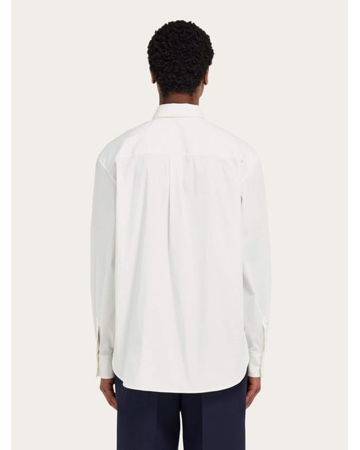 Ferragamo White Stretch Poplin Cotton Shirt With Adjustable Collar for men