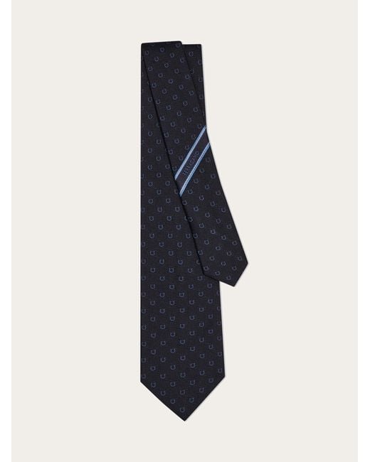 Ferragamo Blue Gancini Silk Jacquard Tie for men