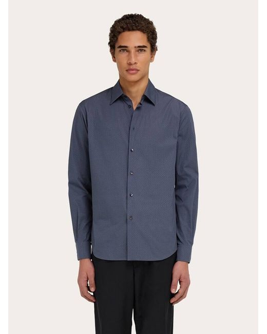 Ferragamo Blue Micro-Patterned Shirt for men