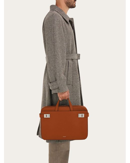 Ferragamo Brown Briefcase With Hug Buckle (M) for men