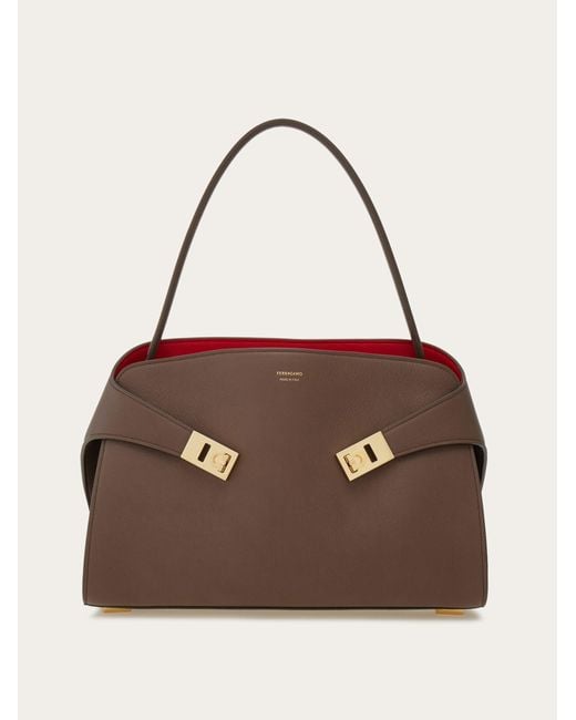 Ferragamo Brown Hug Soft Bicolor Shoulder Bag (M)
