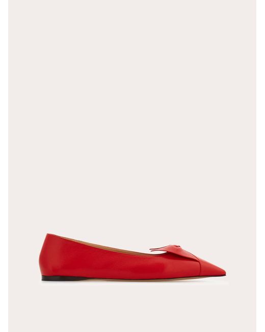Ferragamo Red Soft Bow Ballet Flat