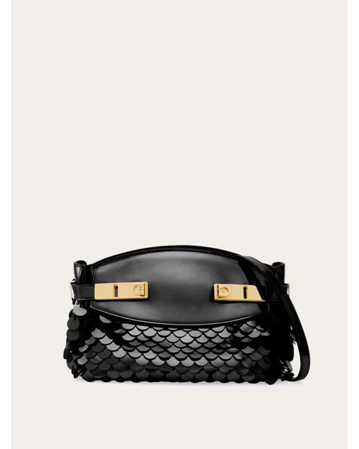 Ferragamo Black Hug Soft Crossbody Bag With Sequins (Xs)
