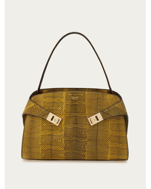 Ferragamo Metallic Damen Zweifarbige Schultertasche Hug Soft (M)