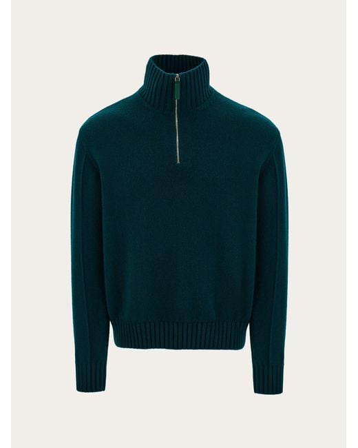 Ferragamo Blue High Neck Cashmere Pullover for men