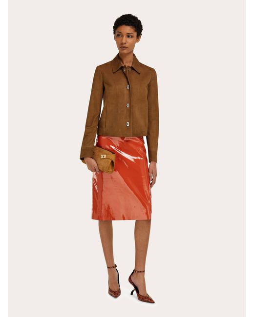 Ferragamo Brown Hug Mini Croc-Effect Tote Bag