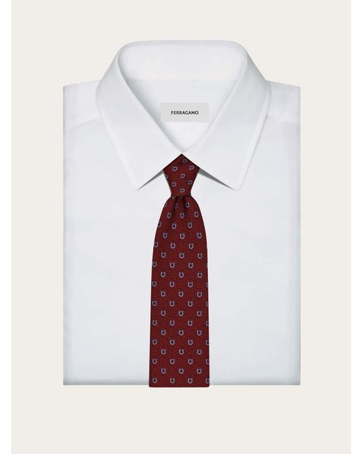 Ferragamo Red Gancini Silk Jacquard Tie for men