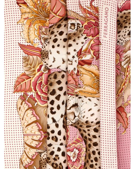 Ferragamo Pink Cheetahs Print Silk Scarf