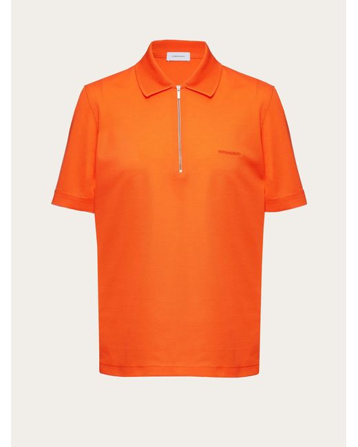Ferragamo Orange Polo With Zip Collar for men