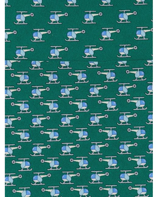 Ferragamo Green Helicopter Print Silk Tie for men
