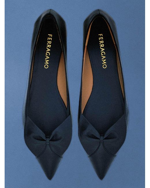 Femmes Ballerine Soft Avec Nœud Noir Taille Ferragamo en coloris Black