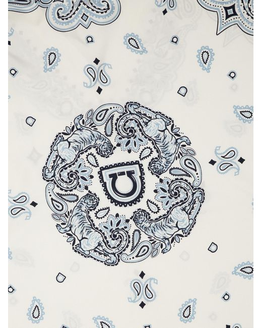 Ferragamo Blue Arabesque Print Poncho