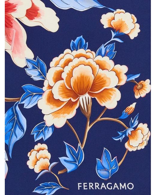 Ferragamo Blue Dragon Print Silk Foulard