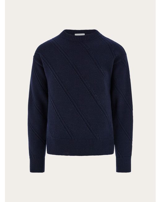 Ferragamo Blue Crew Neck Wool Sweater for men