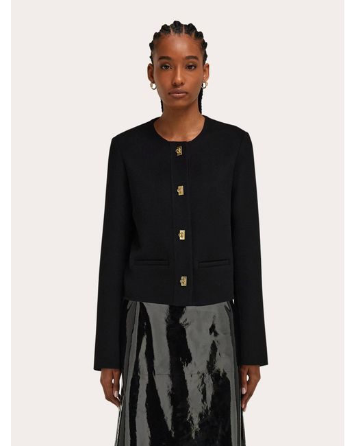 Ferragamo Black Wool And Cashmere Gancini Jacket