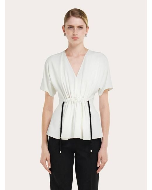 Ferragamo Natural Viscose Top With Gathered Waist