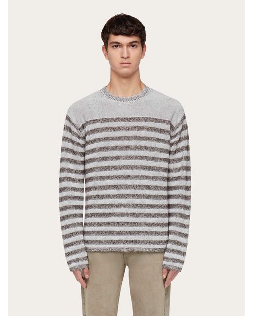 Ferragamo Gray Crew Neck Linen Sweater for men