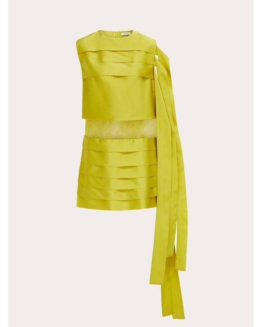 Ferragamo Yellow Mini Dress With Lace Detail
