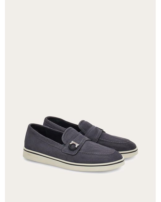 Ferragamo White Boat Shoe Loafer With Gancini Ornament for men